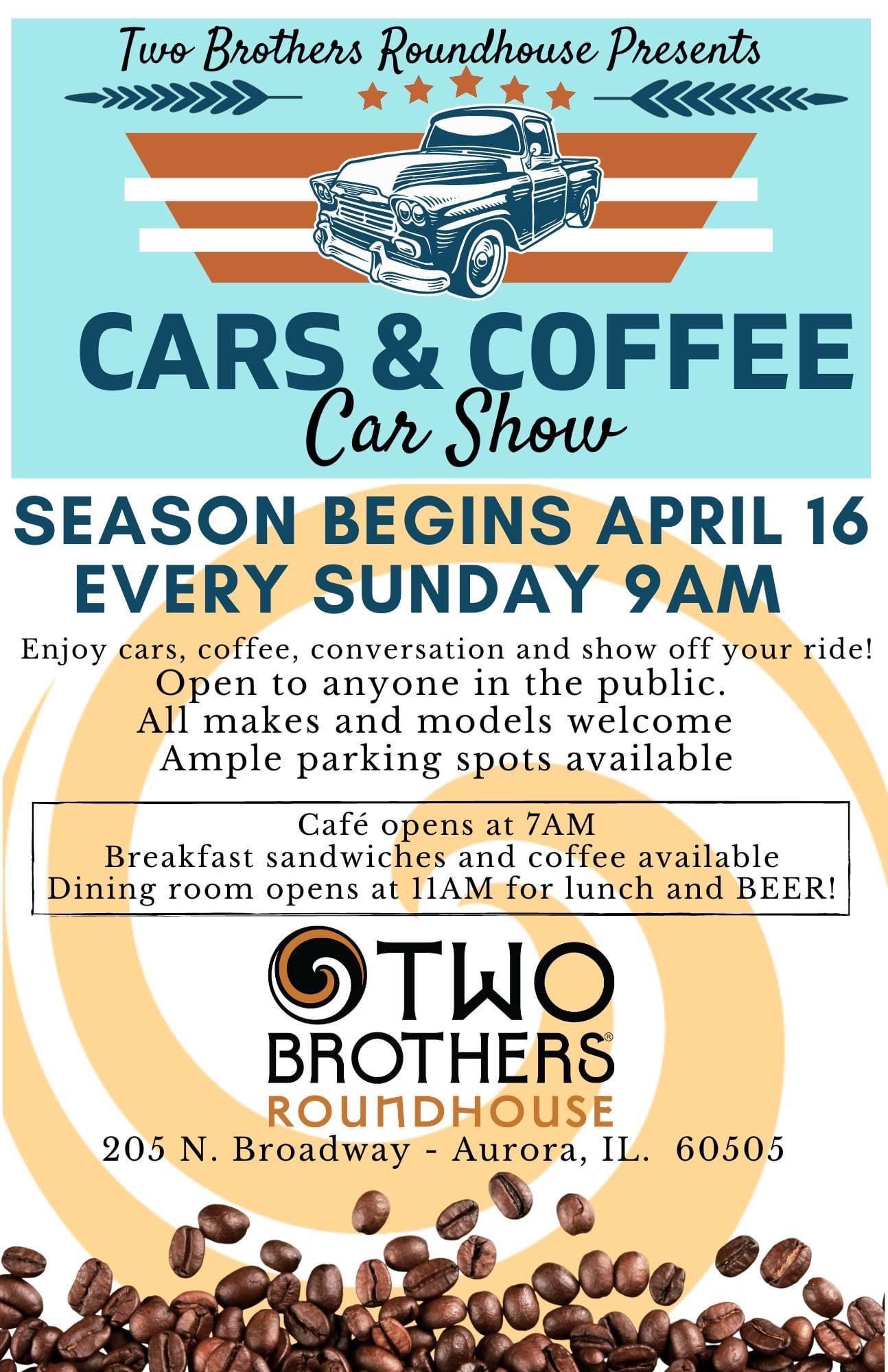 Cars and Coffee at Two Brothers Roundhouse Aurora