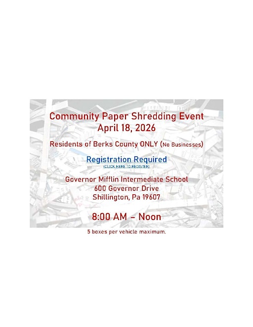BERKS COUNTY - PAPER SHREDDING EVENT - April 18, 2026