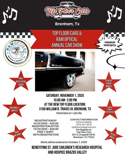 Top Floor Cars & Ram Optical Annual Car Show (Brenham)