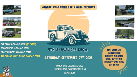9th Annual Classic Car Show (River Road Ramble) - Howlin Wolf Creek Bar & Grill