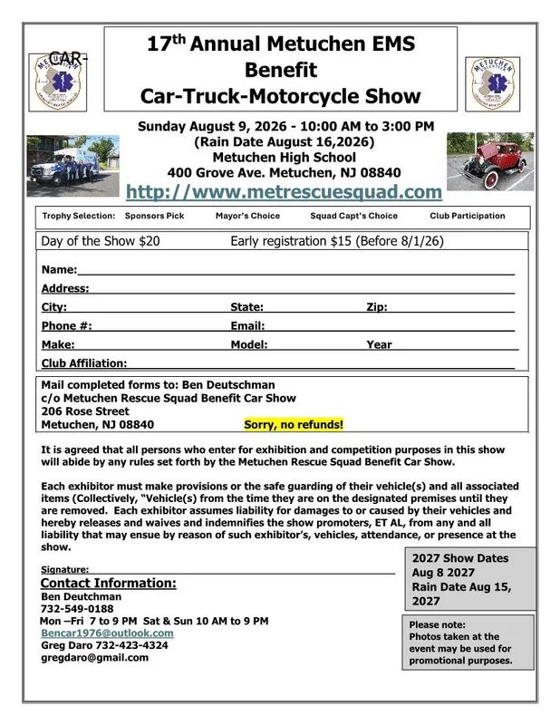 17th Annual Metuchen EMS Car, Truck & Motorcycle Show