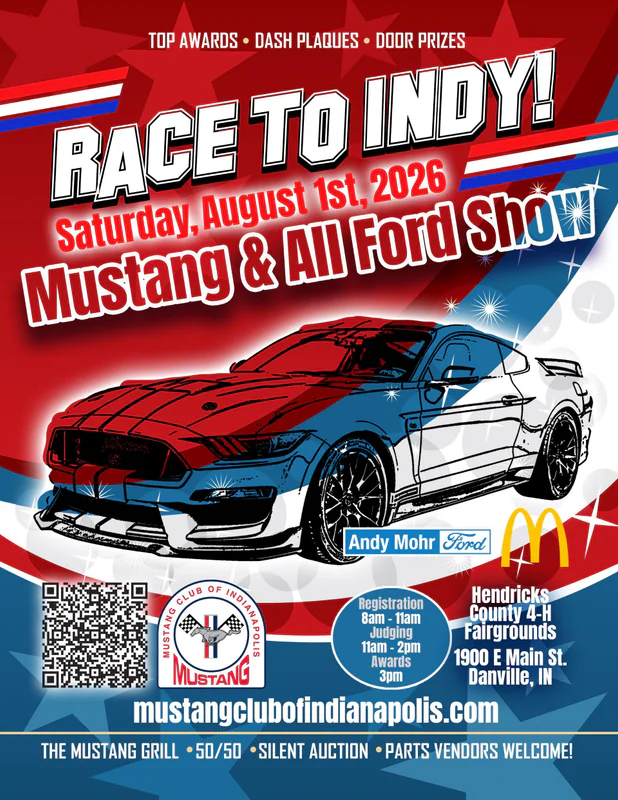 2026 Annual Race to Indy Car Show hosted by the Mustang Club of Indianapolis