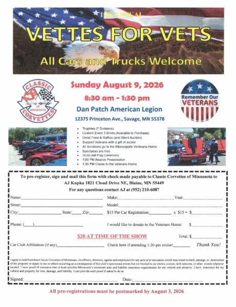 2026 19th Annual Vettes for Vets Car Show