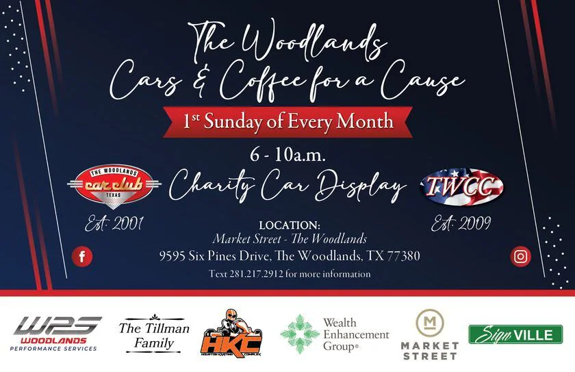 The Woodlands Cars & Coffee for a Cause Charity Car Display