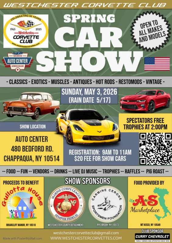WCC Spring Car Show in Chappaqua, NY on May 3rd, 2026