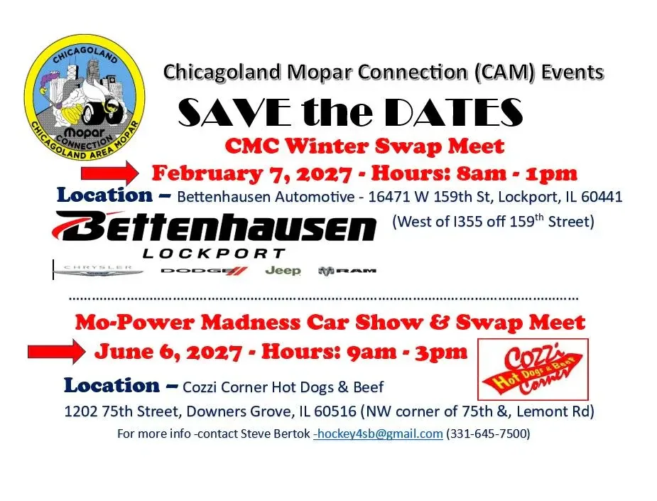 2027 Chicagoland Mopar Connection (CMC) Mo-Power Madness Car Show & Swap Meet