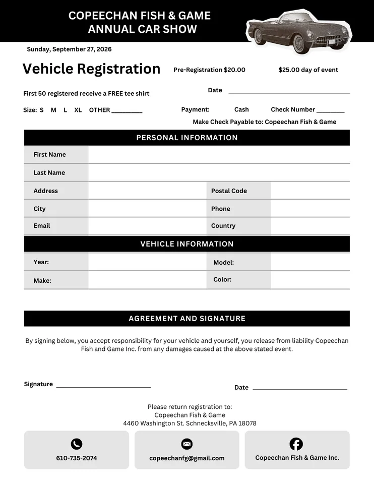 2026 Annual Copeechan Fish and Game Car Show
